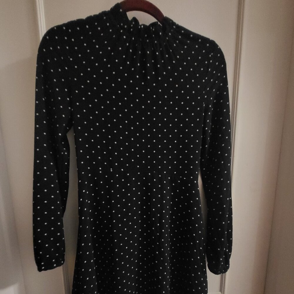 H&M Black Polka Dot Mock Neck Long Sleeve Dress - Size 2